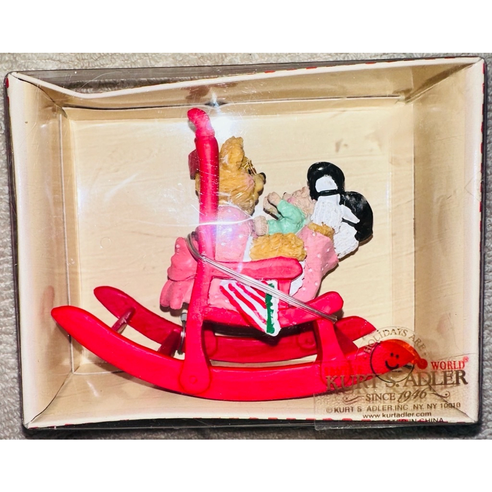 Vintage NOS Kurt Adler Holly Bearies Grandma Grandchild Rocking Chair Ornament
